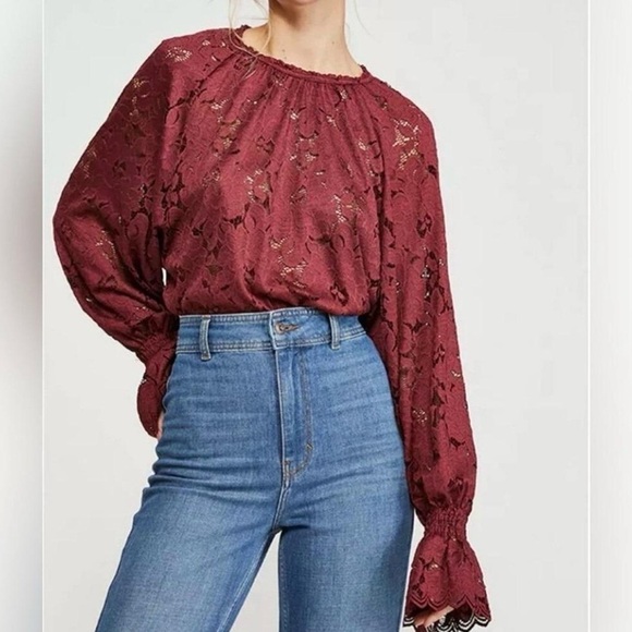 Free People Tops - Free People Olivia Wine Burgundy Lace Blouse XS